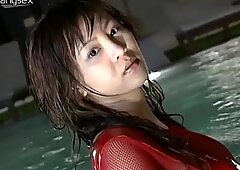 Full bodied Japanese babe Yoko Matsugane poses on cam wearing seductive swimsuit