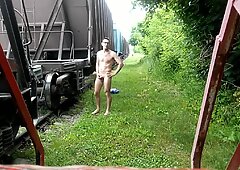 Jerking off near a freight train