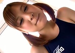 Sporty spunked chick with pigtails Nozomi Chan poses in swimsuit